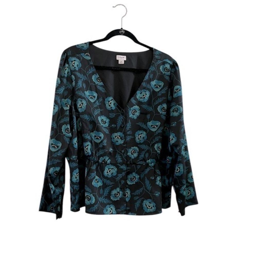 J.CREW luxurious blue-green & black peplum long sleeve top / jacket